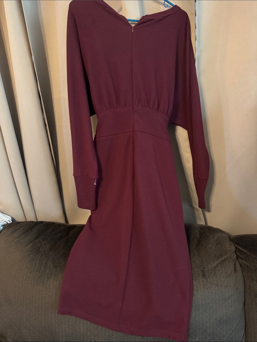 Fashion Nova Long Sleeve Tie-Waist Dress in Burgundy - Picture 5 of 5